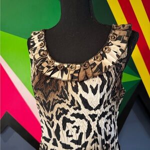 Vintage Y2K Alberto Makali Black and Brown Abstract Print Crinkle Top